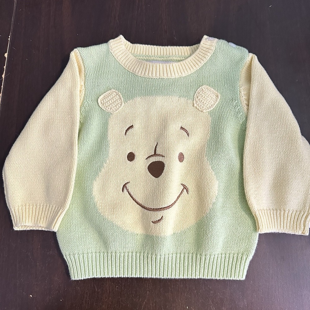 Disney Store Winnie The Pooh Knit Sweater Green Yellow Baby 12 Months Unisex NWT